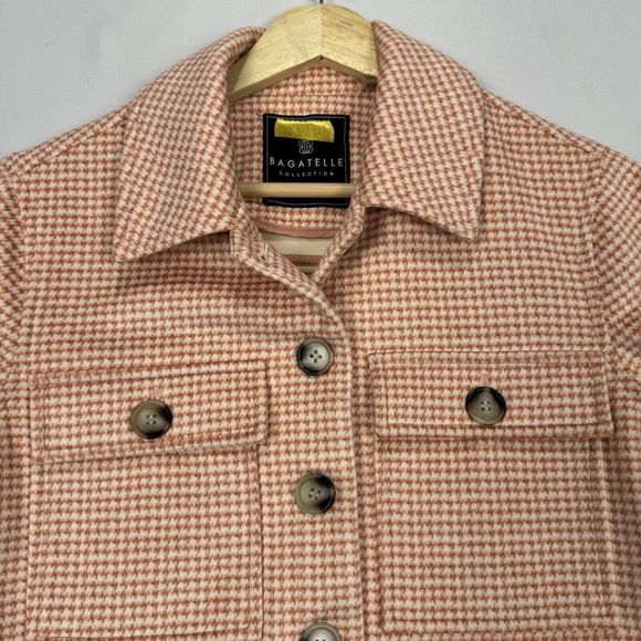 Bagatelle Suede Button Up Shacket Pink Chore Jacket Womens Size XS Houndstooth - Picture 3 of 12